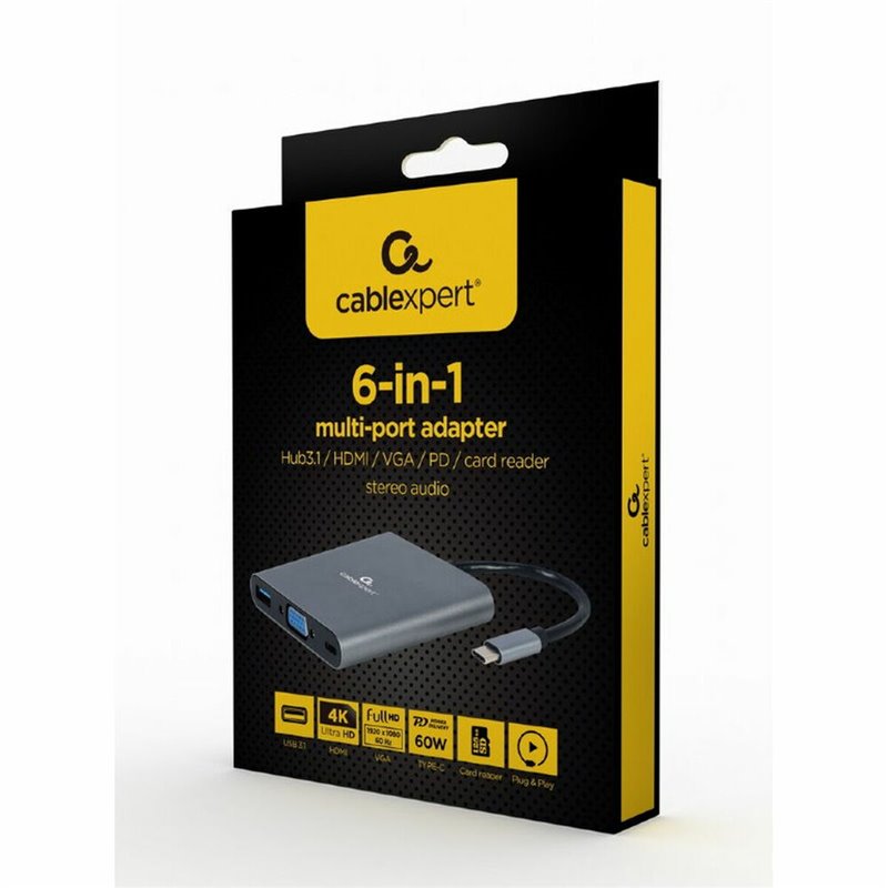 Hub USB-C GEMBIRD A-cm-COMBO6-01 Gris 60 W