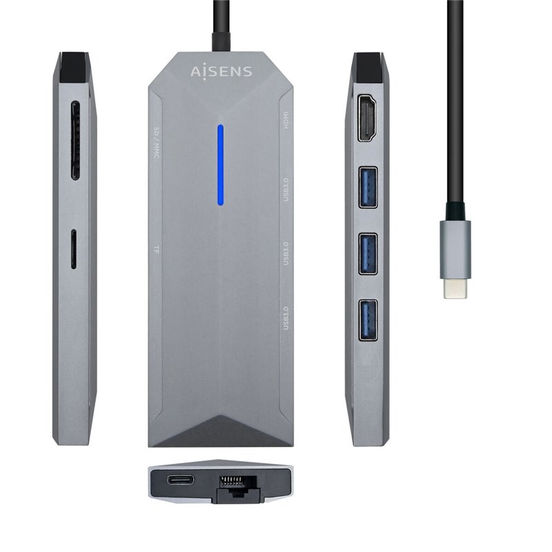 Aisens ASUC-8P004-GR station d'accueil Avec fil USB 3.2 Gen 1 (3.1 Gen 1) Type-C Gris