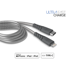 Câble Ultra-renforcé USB C/Lightning 2m 3A Gris - Garanti à vie Force 