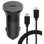 Chargeur voiture USB C 20W Power Delivery + Câble USB C/Lightning Noir