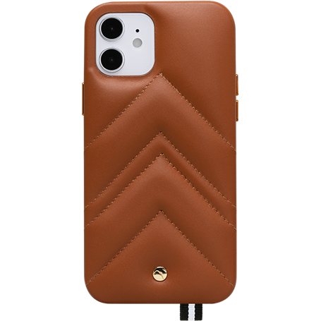 Coque iPhone 12 mini Louvre en Cuir matelassé Cognac Artefakt