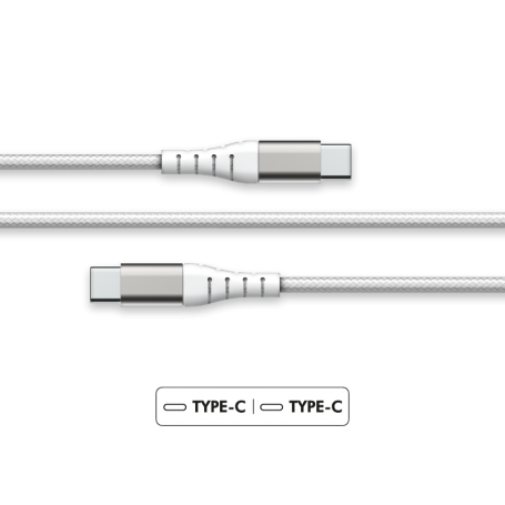 Câble Renforcé USB C/USB C 2m 3A Blanc - Garanti à vie Force Power Lit
