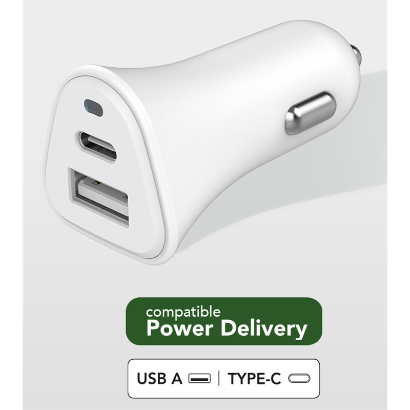Double Chargeur voiture USB A+C PD 37W (12+25W) Power Delivery Souple