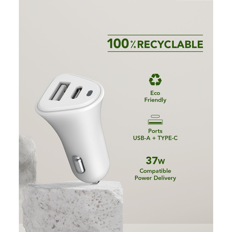 Image secondaire de Double Chargeur voiture USB A+C PD 37W (12+25W) Power Delivery Souple