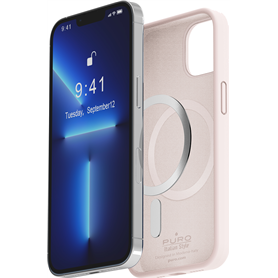 Coque iPhone 14 Silicone Icon Compatible MagSafe Rose Puro