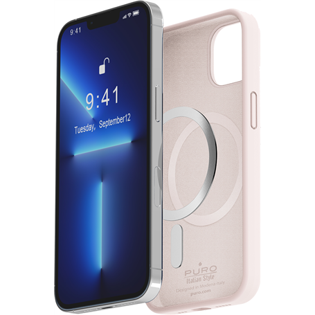 Coque iPhone 14 Silicone Icon Compatible MagSafe Rose Puro