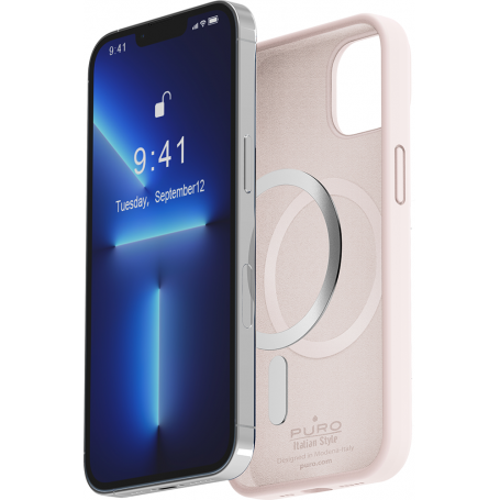 Coque iPhone 14 Plus Silicone Icon Compatible MagSafe Rose Puro