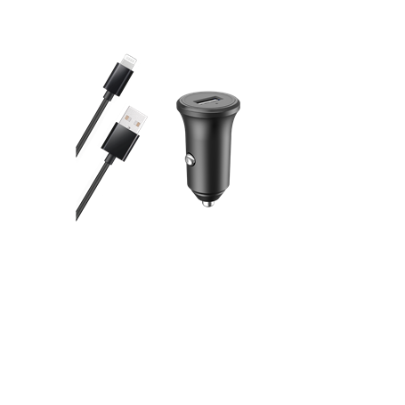 Chargeur Voiture USB A 2.4A FastCharge + Câble USB A/Lightning Noir - 