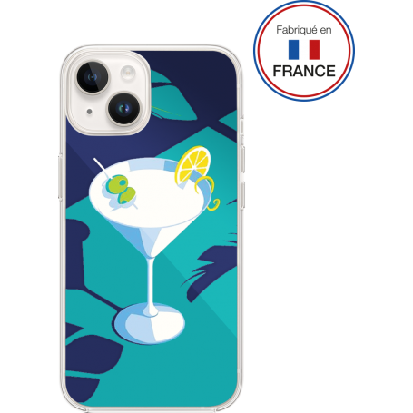 Coque Résine iPhone 13/14 Cocktail bleu Miroir - Fabriquée en France B