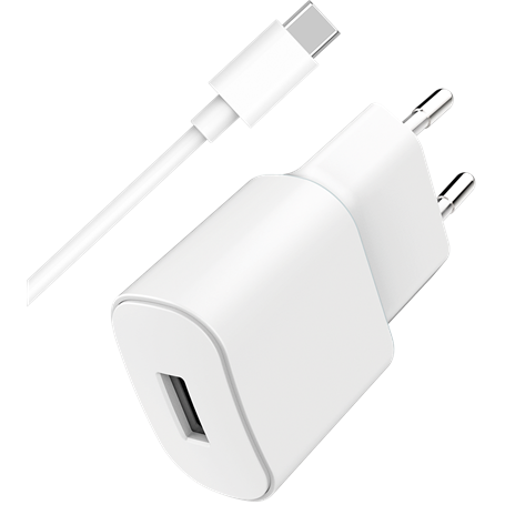 Chargeur maison USB A 2.4A FastCharge + Câble USB A/USB C Blanc WOW