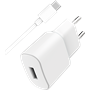 Chargeur maison USB A 2.4A FastCharge + Câble USB A/USB C Blanc WOW