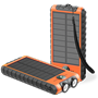 Powerbank Solaire 10000 mAh USB 2A+C Orange/Noir - Equipé d'une lampe 