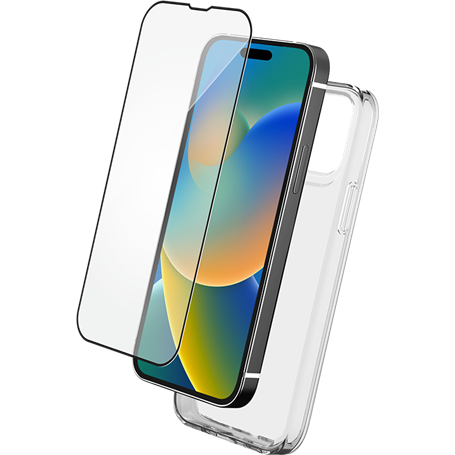 Pack iPhone 15 Accessoires Coque Transparente + Verre trempé + SmartFr