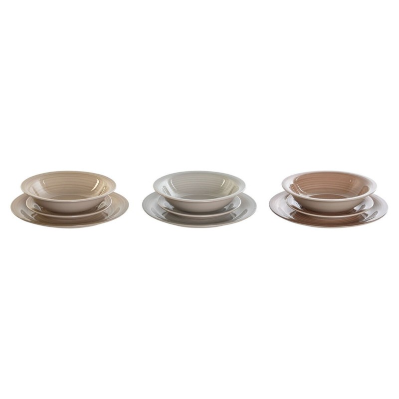 Image secondaire de Assietes DKD Home Decor Marron Gris Grès 18 Pièces 26,5 x 26,5 x 3 cm