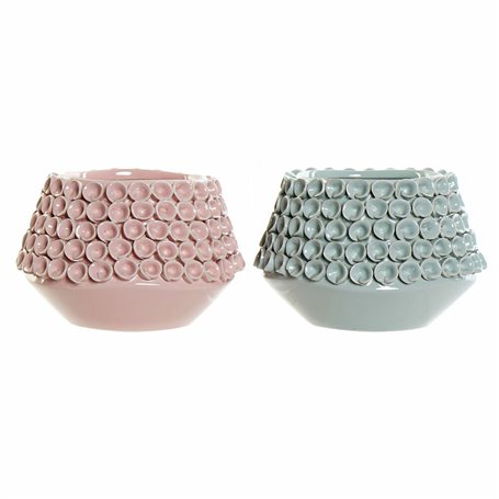 Vase DKD Home Decor Fleur Rose Turquoise Grès 20 x 20 x 13 cm méditerr