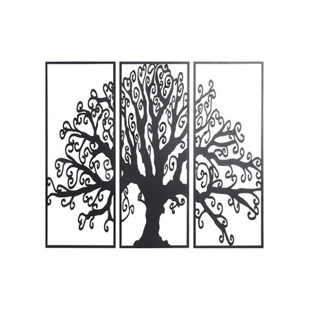 Décoration murale DKD Home Decor 3 Pièces Noir Arbre Métal (105 x 1,3 