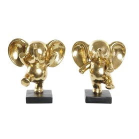 Figurine Décorative DKD Home Decor 19 x 14 x 20,5 cm Eléphant Noir Dor