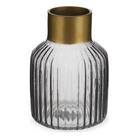 Vase Rayures Gris Doré verre (12 x 18 x 12 cm)