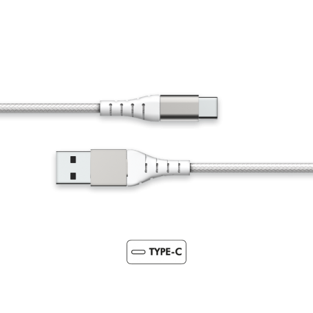 Câble Renforcé USB A/USB C 1,2m 3A Blanc - Garanti à vie Force Power L