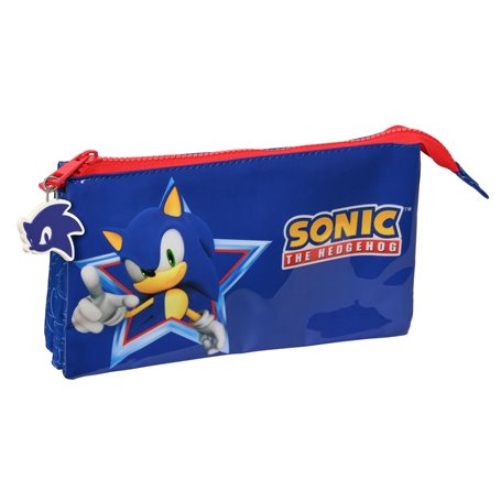 Trousse Fourre-Tout Triple Sonic Let's roll Blue marine 22 x 12 x 3 cm