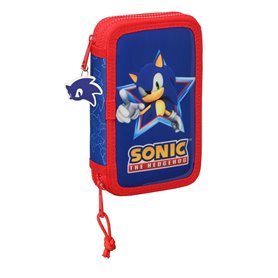 Plumier double Sonic Let's roll Blue marine 12.5 x 19.5 x 4 cm (28 Piè