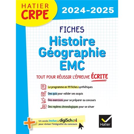 Hatier CRPE -  Fiches d'Histoire géographie EMC - Epreuve écrite 2024/2025