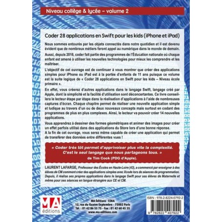 CODER 28 APPLICATIONS POUR LES KIDS EN SWIFT (IPHONE ET IPAD) NIVEAU COLLEGE V2