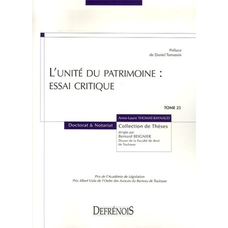 L'UNITÉ DU PATRIMOINE : ESSAI CRITIQUE