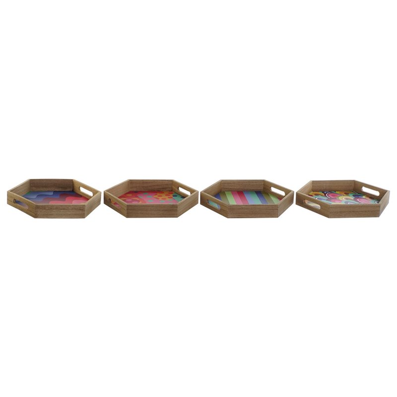 Plateau DKD Home Decor Multicouleur Naturel Bois MDF 35 x 35 x 5 cm (4 Unités)