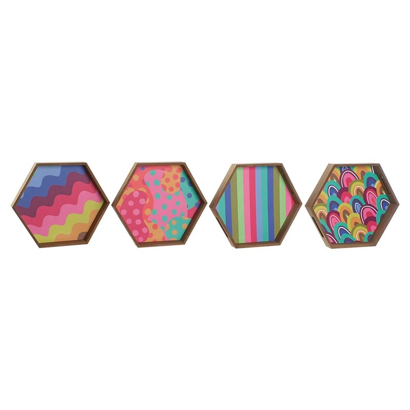 Image secondaire de Plateau DKD Home Decor Multicouleur Naturel Bois MDF 35 x 35 x 5 cm (4 Unités)