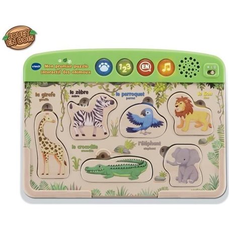 VTECH - Play Green - Mon Premier Puzzle Interactif des Animaux - Jouet