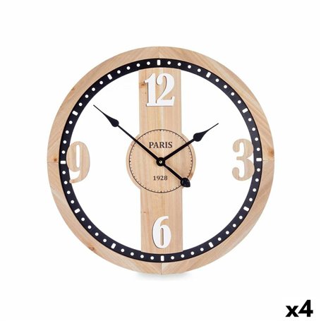 Horloge Murale Noir Métal Bois MDF 60 x 60 x 4,5 cm (4 Unités)