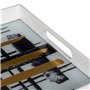 Plateau apéritif Blanc Noir Doré PVC Verre Abstrait 45 x 31 x 4,2 cm (