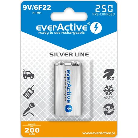 Piles Rechargeables EverActive EVHRL22-250 6F22 200 mAh 9 V