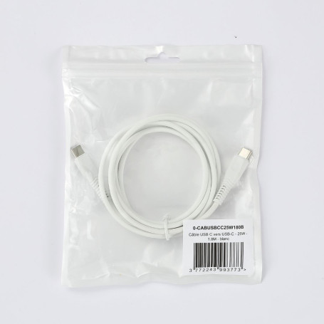 C ble USB-C/USB-C 2.0 Male/Male - 25W - Longueur 1.80M - Blanc - en sachet