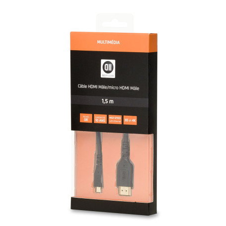 C ble HDMI 1.4 m le/ micro HDMI m le Noir/Gold