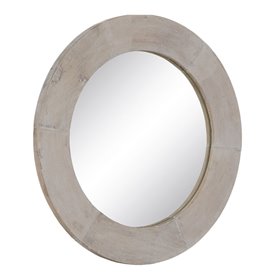 Miroir mural Blanc Naturel Verre Bois de manguier Bois MDF Vertical Rond 61 x 2