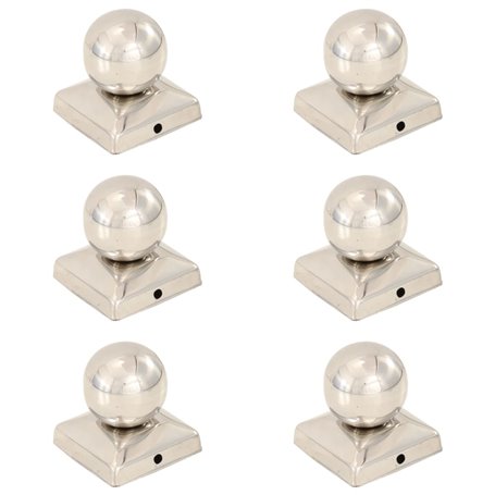 vidaXL Bouchons de poteau 6 pcs Globe final Acier inoxydable 71x71 mm