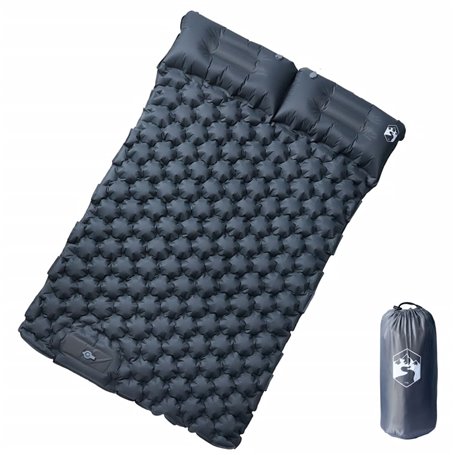 vidaXL Matelas de camping autogonflant avec oreillers 2 personnes gris