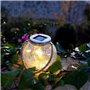 Lot de 2 boules solaires - LUMISKY - CRACK BALL CORD - H13 cm - Verre craquelé a poser - Poignée corde micro - LED blanc