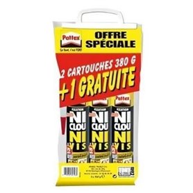 PATTEX Ni clou ni vis Fix Idéal Bois- Lot de 2 cartouches 380g + 1 gratuite