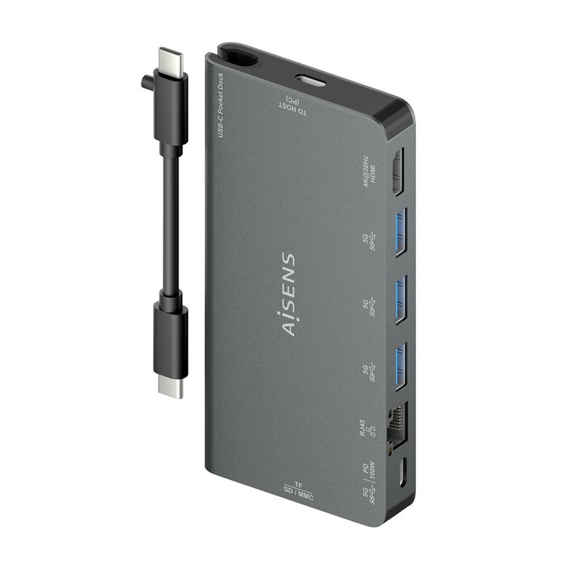 Aisens ASUC-8P015-GR station d'accueil Avec fil USB 3.2 Gen 1 (3.1 Gen 1) Type-C Gris