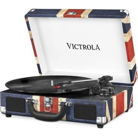PLATINE VINYLE VALISE VINTAGE PORTABLE BT DRAPEAU UK