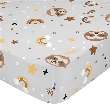 Drap housse HappyFriday MOSHI MOSHI Gris Multicouleur 70 x 140 x 14 cm