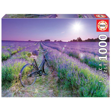 Puzzle 1000 pcs Velo dans un champ de lavande