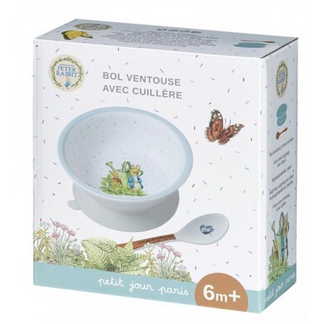 Bol ventouse avec cuillère Pierre Lapin Bleu