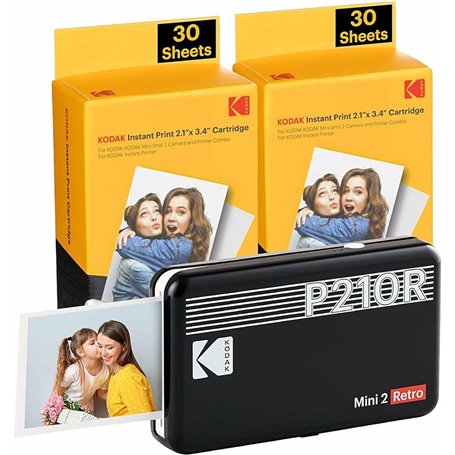 Appareil Photo Instantané Kodak KODAK MINI 2 RETRO INSTANT PHOTO PRINTER P210R BLACK 2.1X3.4 + 60SHEETS