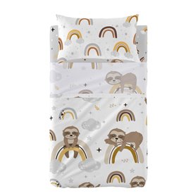 Jeu de draps HappyFriday Moshi Moshi Sleepy sloth Multicouleur Lit de bébé 2 Pièces