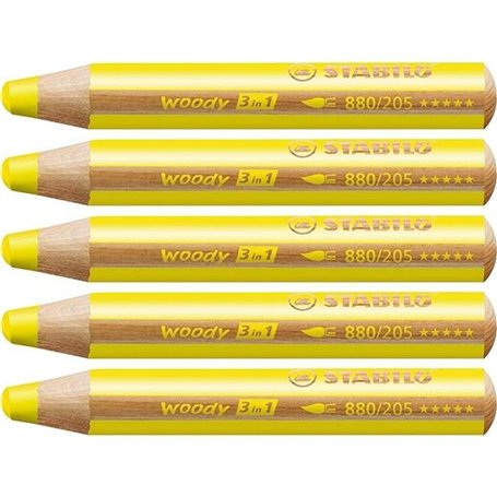 Crayons de couleur Stabilo Woody Jaune 3-en-1 (5 Unités)