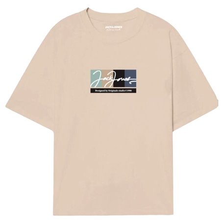 T-shirt à manches courtes homme Jack & Jones JORPORTLAND BLOCK BRANDING SS CN LN 12262662 Beige